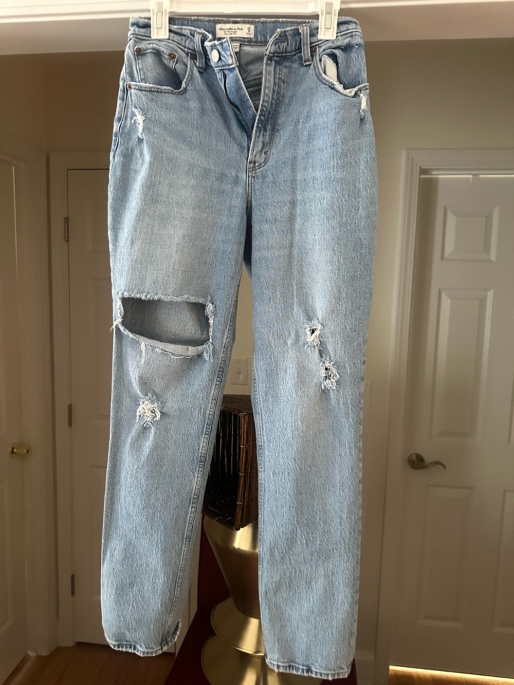 Abercrombie & Fitch Light Blue High-Rise Distressed Jeans